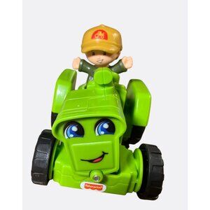 Fisher-Price 2016 Green Smiling Tractor Toy With Farmer Figure